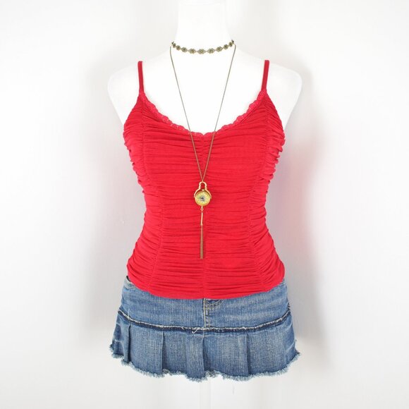 VTG 00s Y2K Cosabella Stretchy Red Mesh Ruched Cropped Cami Top Size Medium - Picture 1 of 5
